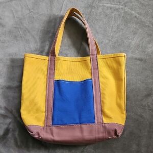 L.L. Bean Medium Yellow and Blue Boat & Tote Cotton Canvas Bag